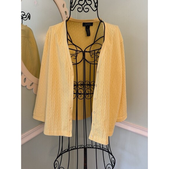 Lauren Ralph Lauren Womens L Cable Knit Yellow Button Cardigan Long Sleeve - Picture 1 of 6